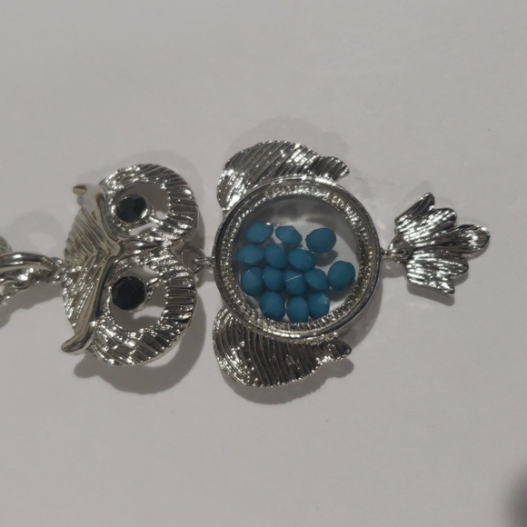 Elegant Silver Tone Owl Turquoise Beads Pendant Necklace Women's Fashion Jewelry - Picture 4 of 7